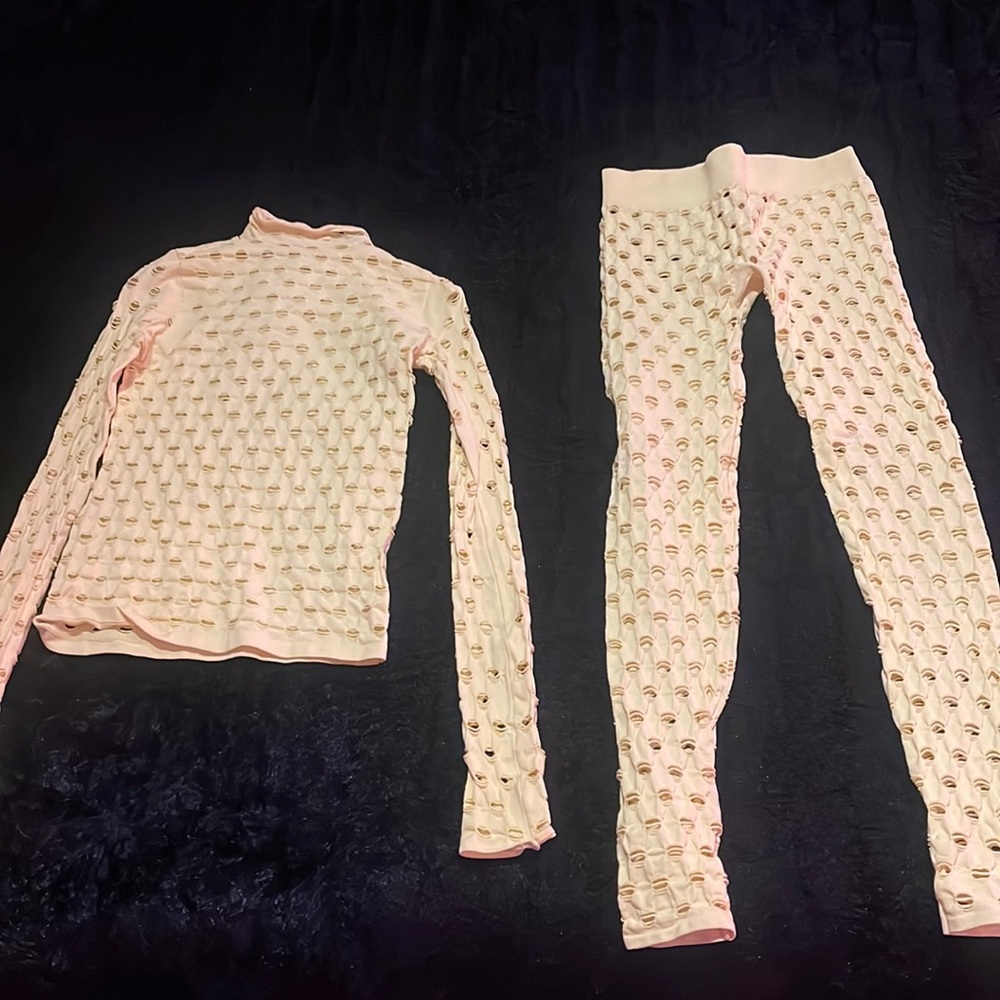 Maisie Wilen yellow perforated leggings and top set